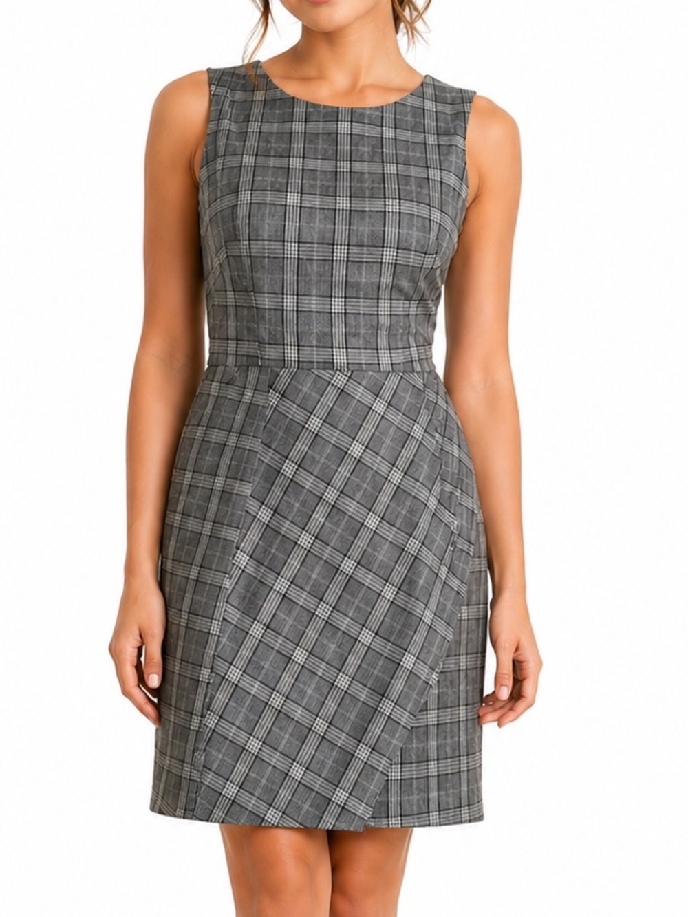 Banana Republic Wool Blend Plaid Dress Women’s Grey Sleeveless Preppy Chic